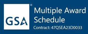 GSA Multiple Award Schedule logo with contract number 47QSEA23D0033 indicating federal contracting eligibility.
