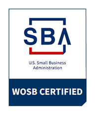 SBA Woman-Owned Small Business certification logo indicating federal WOSB status.